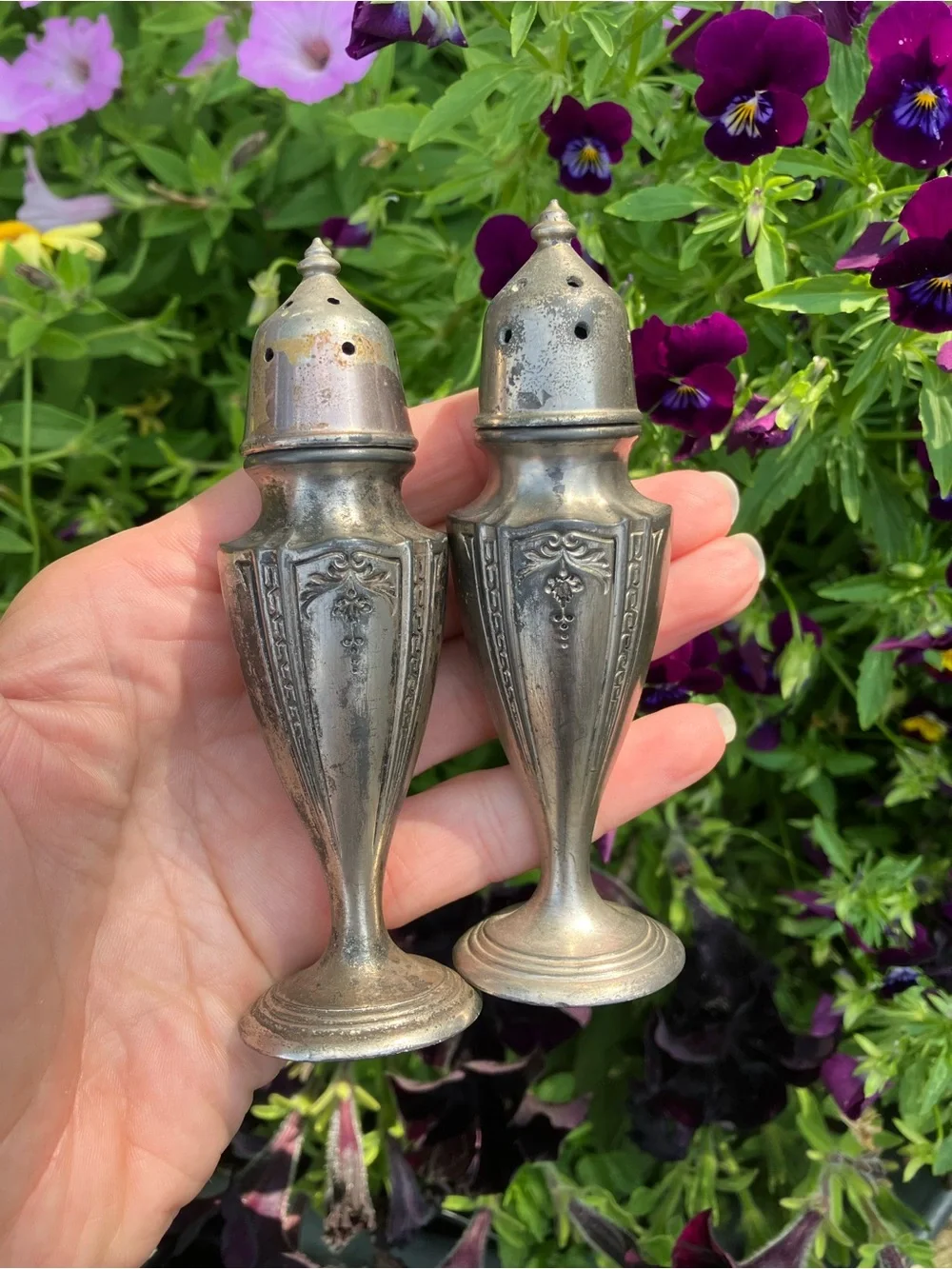 Vintage Rustic Quaker Shaker Astor Silver Metal Salt and Pepper Shakers